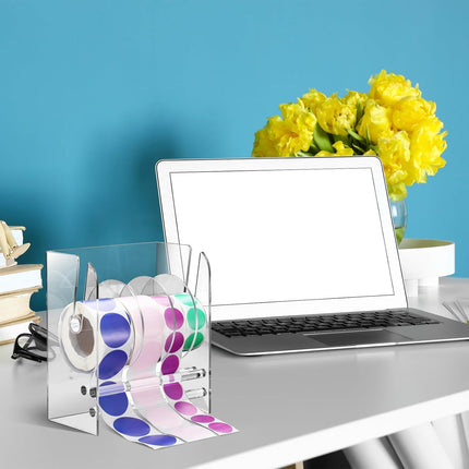 Adjustable Label Dispenser with 4 Rolls Transparent Design.