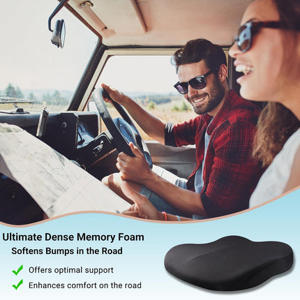 Memory Foam Car Seat Cushion 42x42x10cm Black - Comfortable Supportive Auto Seat Pillow for Enhanced Driving Experience.