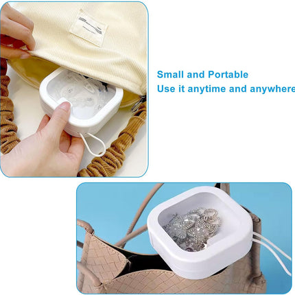 2 Piece Set Portable Blue and White Storage Boxes Stackable Travel Organizers for Small Hair Clips Jewelry Trimmer Accessories.