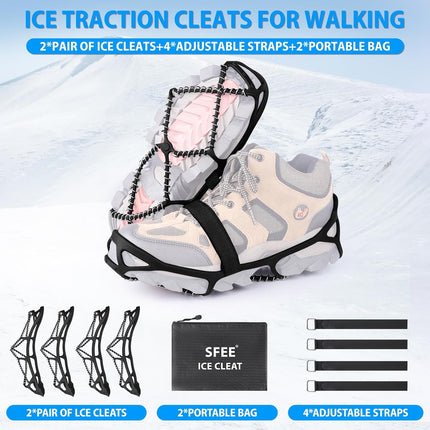 Anti-Slip Snow Shoes Covers Ice Grips Traction Cleats for Boots Shoes Size 38-43 2 Pairs.