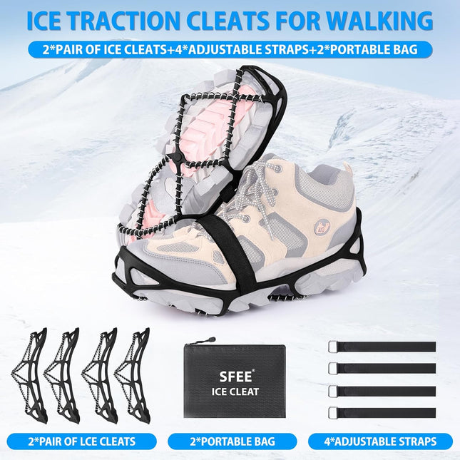 Anti-Slip Snow Shoes Covers Ice Grips Traction Cleats for Boots Shoes Size 38-43 2 Pairs.