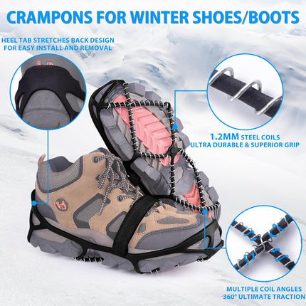 Anti-Slip Snow Shoes Covers Ice Grips Traction Cleats for Boots Shoes Size 38-43 2 Pairs.