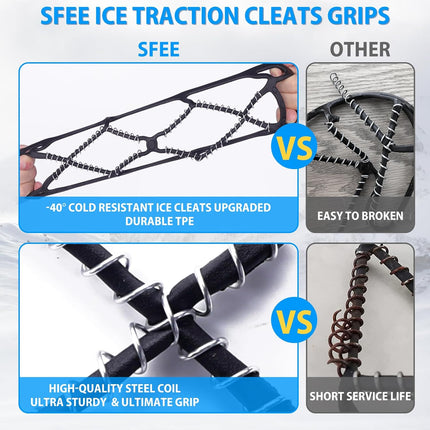 Anti-Slip Snow Shoes Covers Ice Grips Traction Cleats for Boots Shoes Size 38-43 2 Pairs.