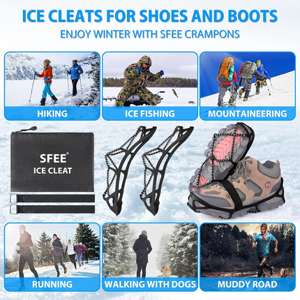 Anti-Slip Snow Shoes Covers Ice Grips Traction Cleats for Boots Shoes Size 38-43 2 Pairs.