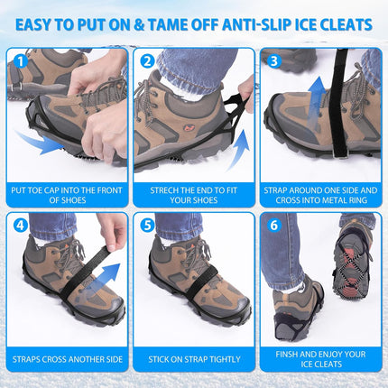 Anti-Slip Snow Shoes Covers Ice Grips Traction Cleats for Boots Shoes Size 38-43 2 Pairs.