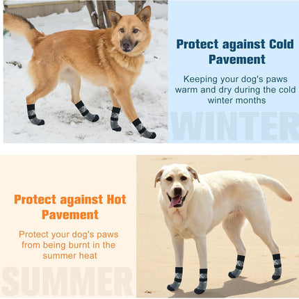 Non-Slip Dog Boots 4 Pack XS Grey Elastic Waterproof Pet Paw Protectors for Muddy Surfaces.