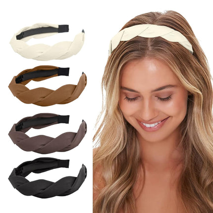 Women's Retro Wide Hairbands Set of 4 - Black White Brown Coffee - Adult Hair Accessories.