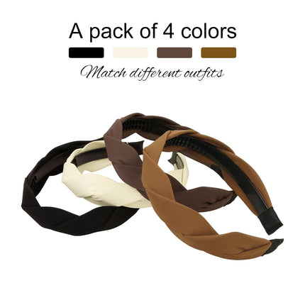 Women's Retro Wide Hairbands Set of 4 - Black White Brown Coffee - Adult Hair Accessories.
