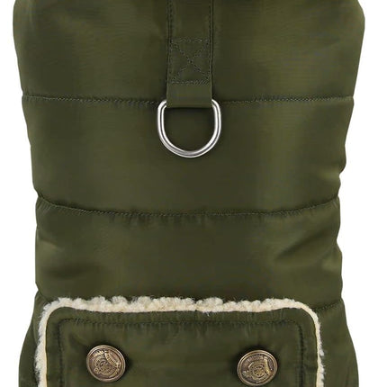 Winter Dog Jacket Warm Military Green Size L - Cold Weather Pet Coat for Dogs.