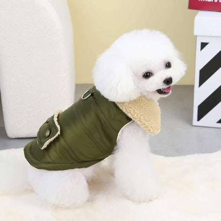 Winter Dog Jacket Warm Military Green Size L - Cold Weather Pet Coat for Dogs.