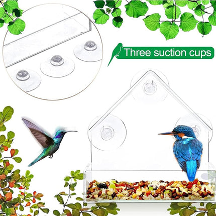 Transparent Bird Feeder Window Mount 15x6x15cm Practical Hanging Bird Food Station for Outdoor Use.