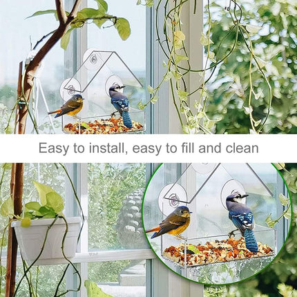 Transparent Bird Feeder Window Mount 15x6x15cm Practical Hanging Bird Food Station for Outdoor Use.