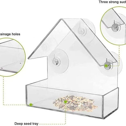 Transparent Bird Feeder Window Mount 15x6x15cm Practical Hanging Bird Food Station for Outdoor Use.