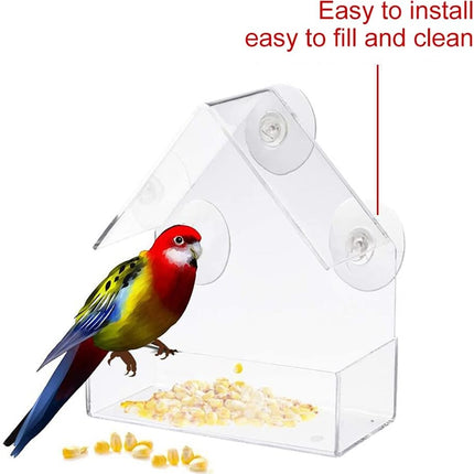 Transparent Bird Feeder Window Mount 15x6x15cm Practical Hanging Bird Food Station for Outdoor Use.