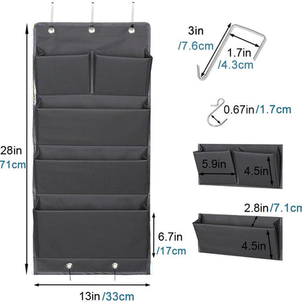 Over Door Organizer 5 Pocket Hanging Storage Bag Grey Wall Mounted Space Saving Organiser.