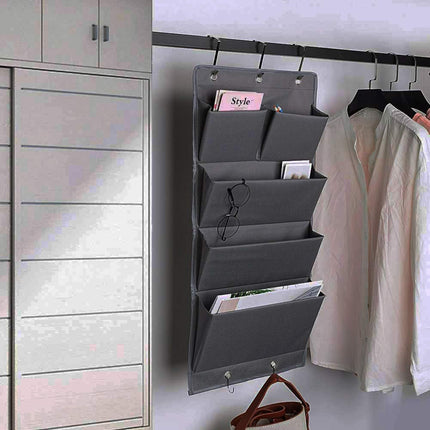 Over Door Organizer 5 Pocket Hanging Storage Bag Grey Wall Mounted Space Saving Organiser.