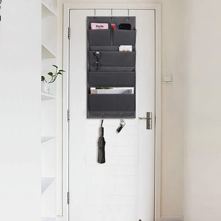 Over Door Organizer 5 Pocket Hanging Storage Bag Grey Wall Mounted Space Saving Organiser.