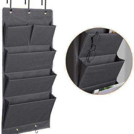 Over Door Organizer 5 Pocket Hanging Storage Bag Grey Wall Mounted Space Saving Organiser.