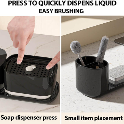 Kitchen Storage Rack with Sink Organizer and Dishcloth Holder - Black.
