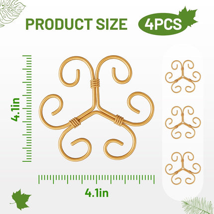 10.5cm x 10.5cm Gold Plant Stem Supports 4 Pack - Indoor Plant Stakes for Tall Plants, Monstera - Plant Anchoring Hooks for Indoor Gardens.