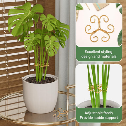 10.5cm x 10.5cm Gold Plant Stem Supports 4 Pack - Indoor Plant Stakes for Tall Plants, Monstera - Plant Anchoring Hooks for Indoor Gardens.