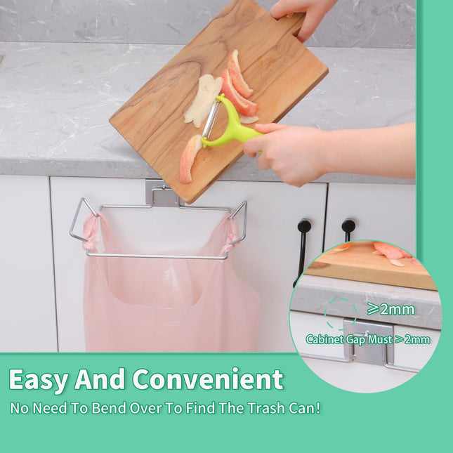 Hanging Trash Bag Holder - Multi-functional Bin Organizer - 23.5x14.5x2.5cm - Silver - 2 Pack.