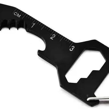Multifunctional Can Opener Multitool - 1 Piece - Black - Includes Can Opener Hex Key Screwdriver & Ruler - Stainless Steel Pocket Tool for Daily Use.