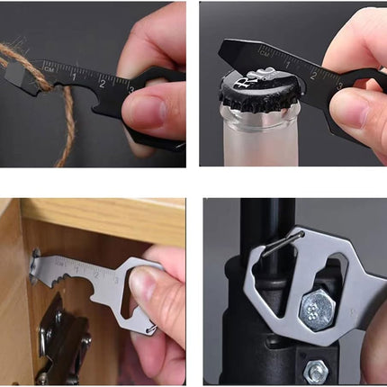 Multifunctional Can Opener Multitool - 1 Piece - Black - Includes Can Opener Hex Key Screwdriver & Ruler - Stainless Steel Pocket Tool for Daily Use.