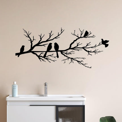 Black Metal Bird Wall Decor - Indoor/Outdoor Wall Accessory for Balcony Garden Living Room - Home Decoration Piece.