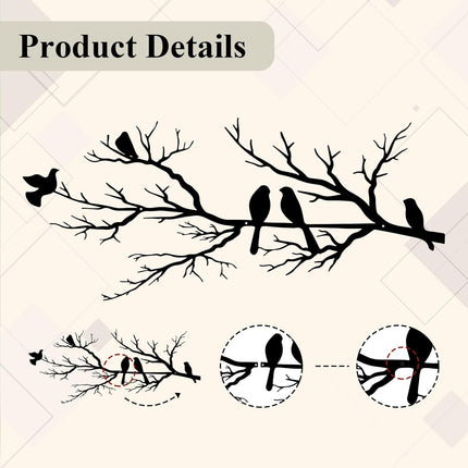 Black Metal Bird Wall Decor - Indoor/Outdoor Wall Accessory for Balcony Garden Living Room - Home Decoration Piece.
