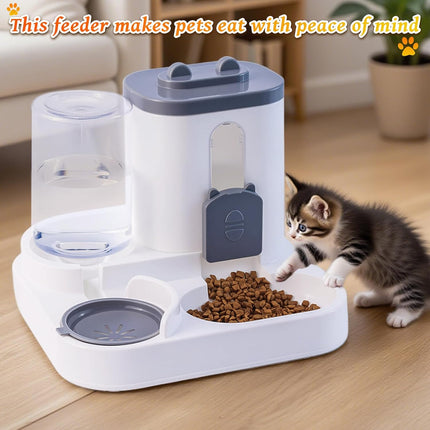 Automatic Pet Feeder 2-in-1 Bowl for Cats and Small Dogs Grey 1 Piece.