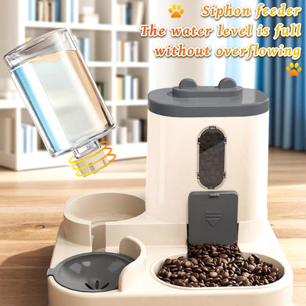 Automatic Pet Feeder 2-in-1 Bowl for Cats and Small Dogs Grey 1 Piece.
