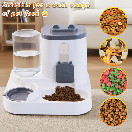 Automatic Pet Feeder 2-in-1 Bowl for Cats and Small Dogs Grey 1 Piece.