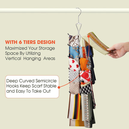12 Hook 360° Rotating Multifunctional Hanger for Scarves Bags Hats - Silver Closet Organizer.