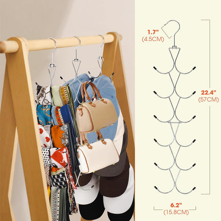 12 Hook 360° Rotating Multifunctional Hanger for Scarves Bags Hats - Silver Closet Organizer.