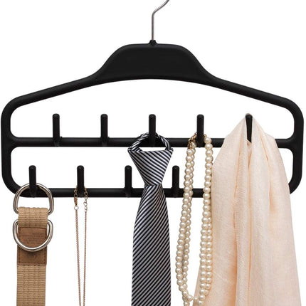 Clothing Closet Organizer with 11 Non-Slip Hooks 360° Rotatable Black.