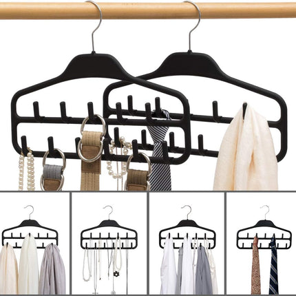 Clothing Closet Organizer with 11 Non-Slip Hooks 360° Rotatable Black.