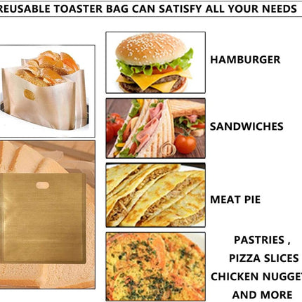 10 Reusable Toaster Bags Non-Stick Toast Pockets for Bread Toaster Grill Contact Grill.