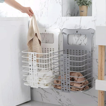 Collapsible Laundry Hamper - Foldable Space-Saving Design - Ideal for Bathroom & Small Spaces - Includes Self-Adhesive Hook - Grey - Set of 1.