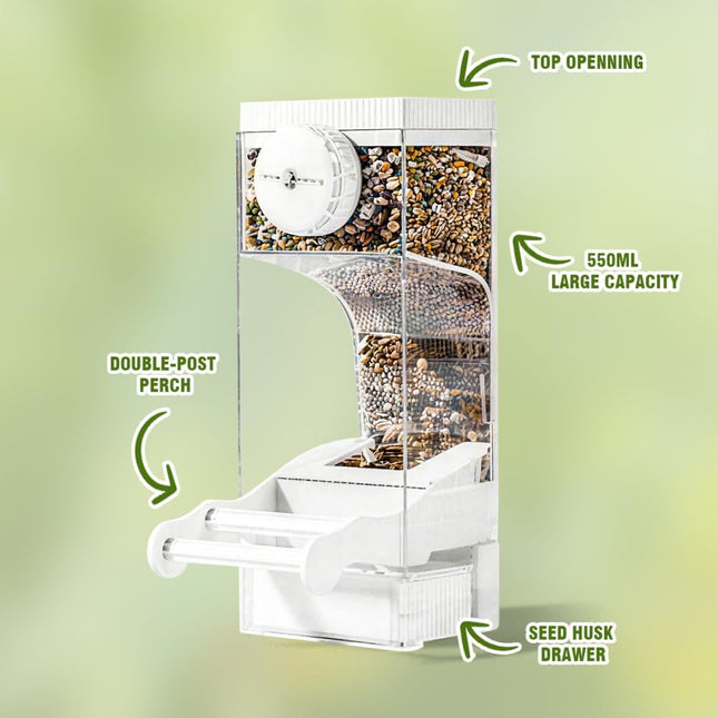 Automatic Bird Feeder for Parakeets, Cockatiels & Canaries with Convenient Seed Catcher Tray Yellow.