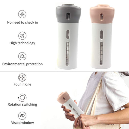 2 Pack 4-in-1 Travel Size Refillable Bottles for Shampoo & Lotion Leakproof Compact Toiletry Containers for Hand Luggage.
