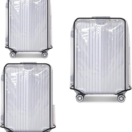 3 Pack Transparent PVC Suitcase Cover - Waterproof Luggage Protector with Velcro Closure for 20 24 28 Inch Suitcases.