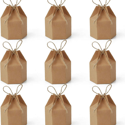 9 Pack Kraft Paper Gift Boxes with Jute String for Treats Party Wedding Favors.