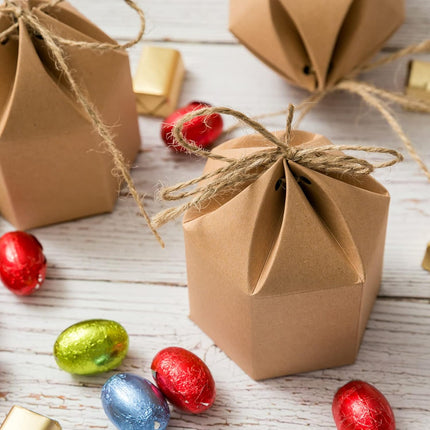 9 Pack Kraft Paper Gift Boxes with Jute String for Treats Party Wedding Favors.