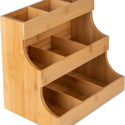 Vertical Bamboo Tea Bag Organizer Holds 180 Tea Bags Space Saving Sustainable Wooden Display for Kitchen Office Café.