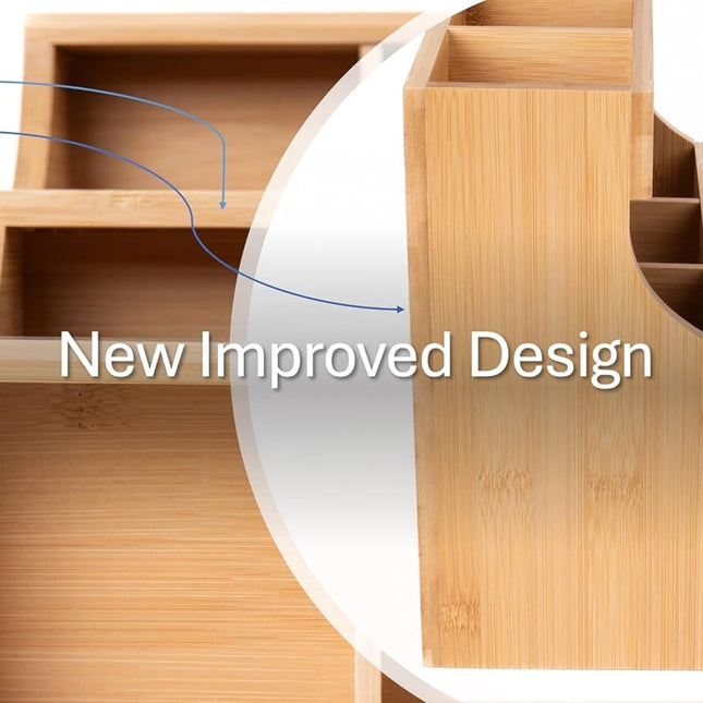 Vertical Bamboo Tea Bag Organizer Holds 180 Tea Bags Space Saving Sustainable Wooden Display for Kitchen Office Café.