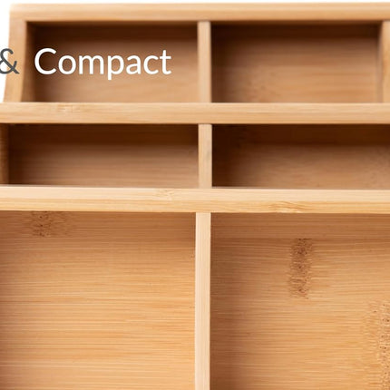 Vertical Bamboo Tea Bag Organizer Holds 180 Tea Bags Space Saving Sustainable Wooden Display for Kitchen Office Café.