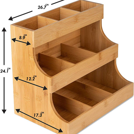 Vertical Bamboo Tea Bag Organizer Holds 180 Tea Bags Space Saving Sustainable Wooden Display for Kitchen Office Café.