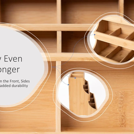 Vertical Bamboo Tea Bag Organizer Holds 180 Tea Bags Space Saving Sustainable Wooden Display for Kitchen Office Café.