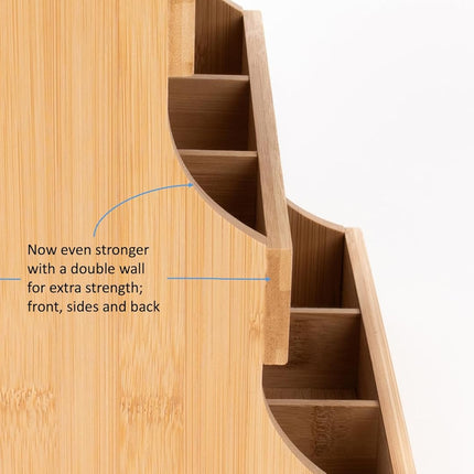 Vertical Bamboo Tea Bag Organizer Holds 180 Tea Bags Space Saving Sustainable Wooden Display for Kitchen Office Café.